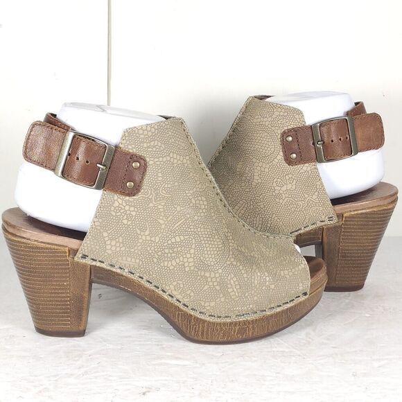 Dansko Women's Reggie US6-6,5 EU37 Taupe Tooled Leather Caged Slingback Sandals - Picture 9 of 16